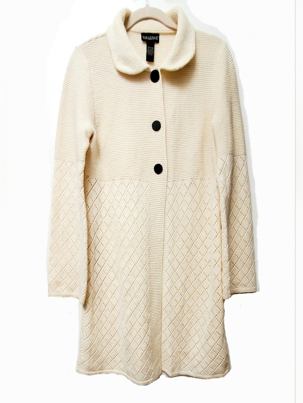 Dialogue Ivory Wool Blend Long Cardigan Coat 3 Buttons Size Medium